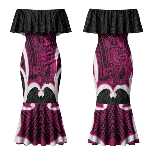 Mawhero Aotearoa Atua Tumatauenga Personalised Couples Matching Mermaid Dress and Hawaiian Shirt Maori God Of War Tiki With Taiaha