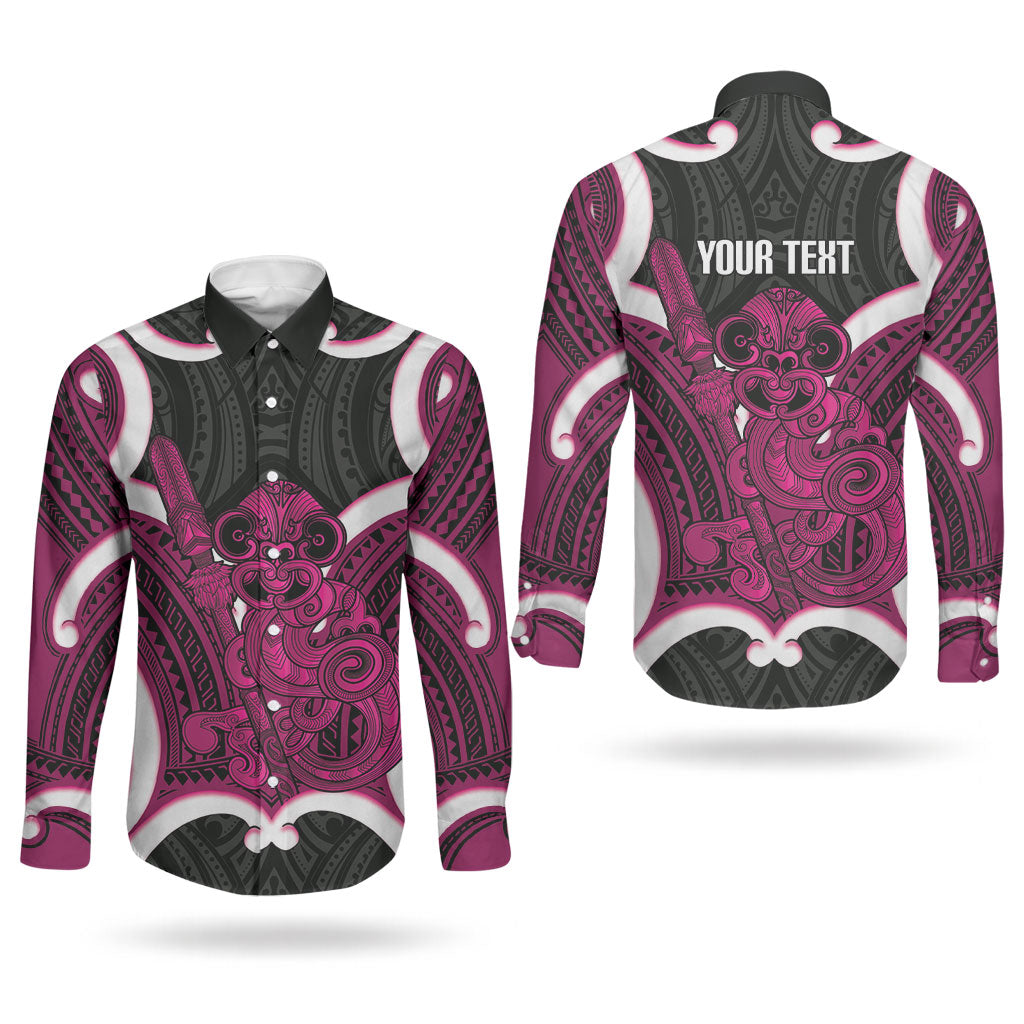 Mawhero Aotearoa Atua Tumatauenga Personalised Couples Matching Off Shoulder Short Dress and Long Sleeve Button Shirt Maori God Of War Tiki With Taiaha