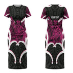 Mawhero Aotearoa Atua Tumatauenga Personalised Couples Matching Short Sleeve Bodycon Dress and Long Sleeve Button Shirt Maori God Of War Tiki With Taiaha