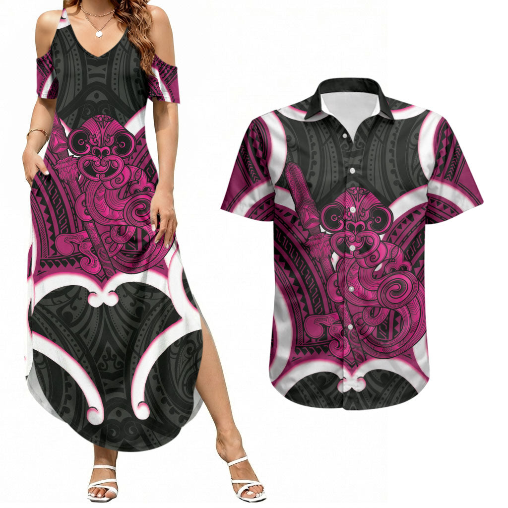 Mawhero Aotearoa Atua Tumatauenga Personalised Couples Matching Summer Maxi Dress and Hawaiian Shirt Maori God Of War Tiki With Taiaha