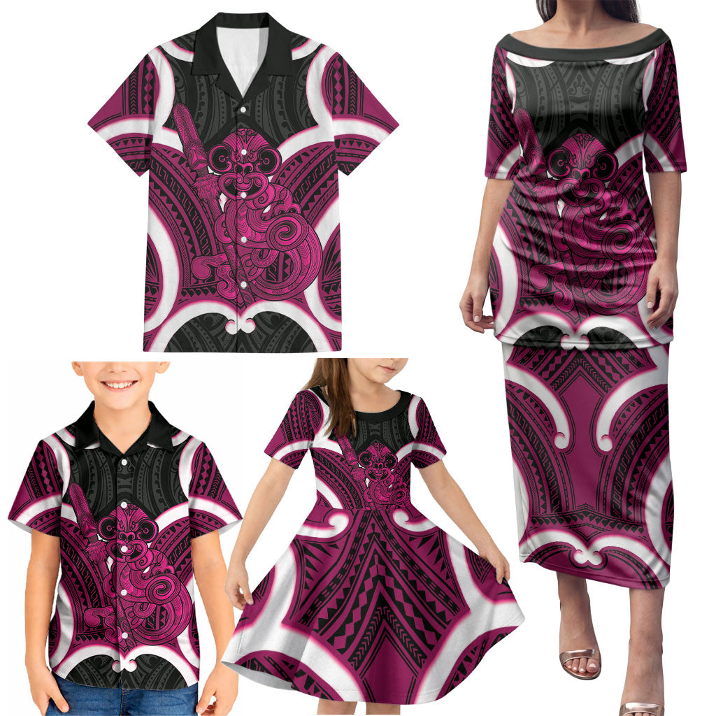 Mawhero Aotearoa Atua Tumatauenga Personalised Family Matching Puletasi and Hawaiian Shirt Maori God Of War Tiki With Taiaha