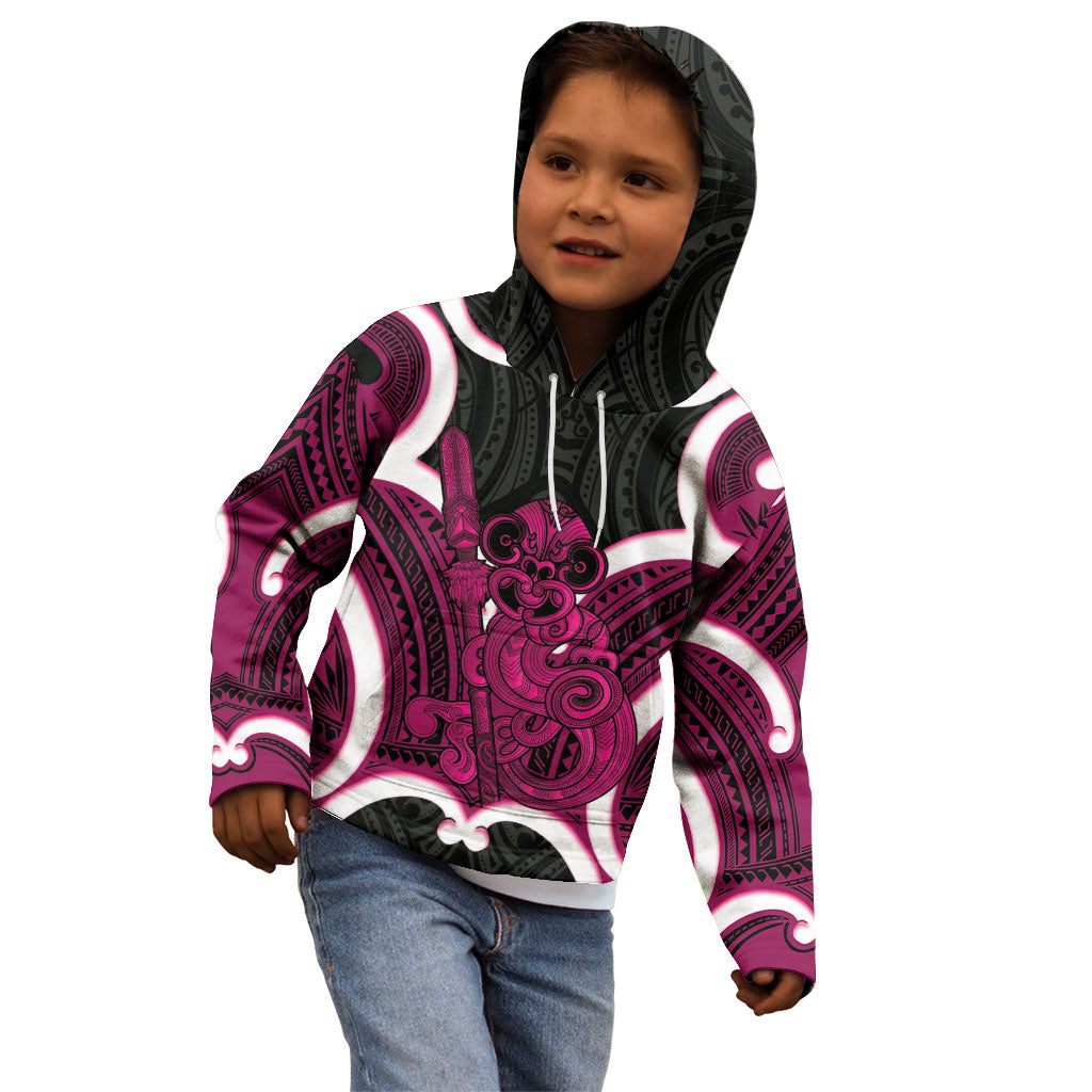 Mawhero Aotearoa Atua Tumatauenga Personalised Kid Hoodie Maori God Of War Tiki With Taiaha