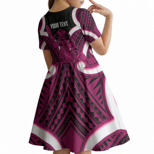 Mawhero Aotearoa Atua Tumatauenga Personalised Kid Short Sleeve Dress Maori God Of War Tiki With Taiaha