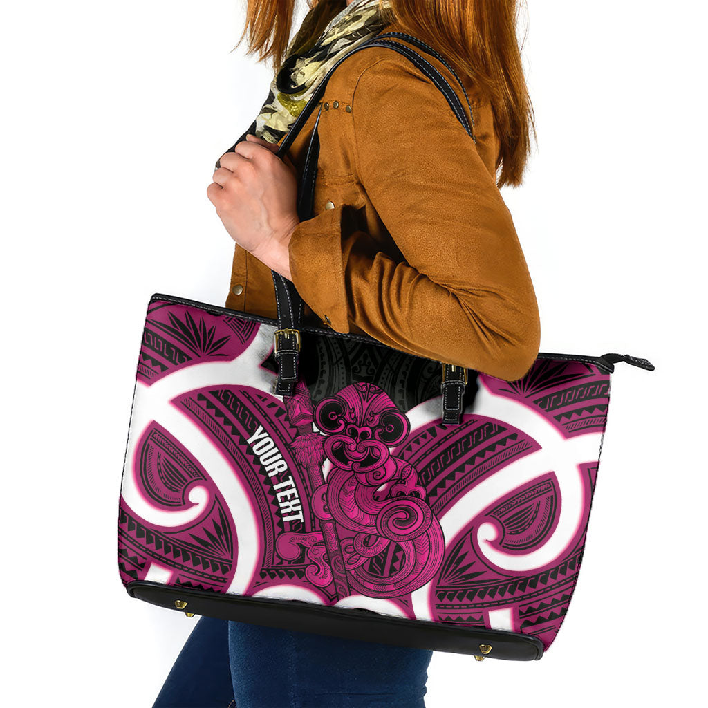 Mawhero Aotearoa Atua Tumatauenga Personalised Leather Tote Bag Maori God Of War Tiki With Taiaha