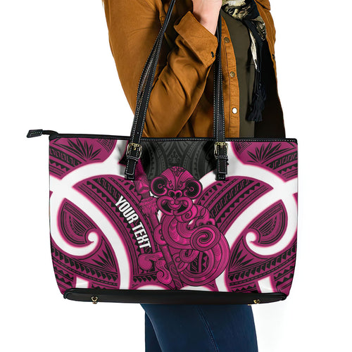 Mawhero Aotearoa Atua Tumatauenga Personalised Leather Tote Bag Maori God Of War Tiki With Taiaha