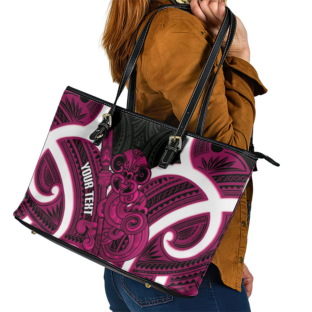 Mawhero Aotearoa Atua Tumatauenga Personalised Leather Tote Bag Maori God Of War Tiki With Taiaha