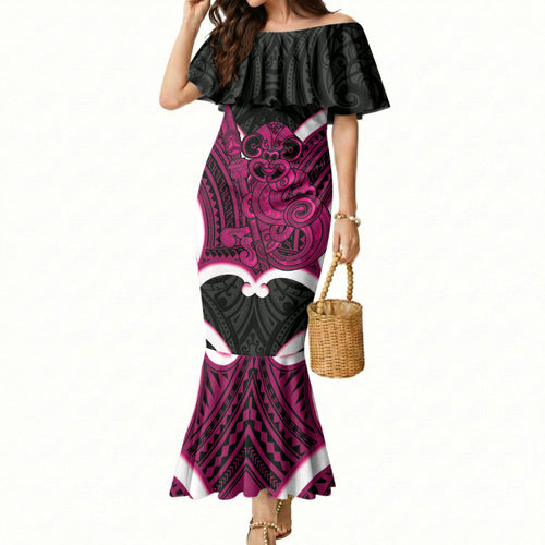 Mawhero Aotearoa Atua Tumatauenga Personalised Mermaid Dress Maori God Of War Tiki With Taiaha