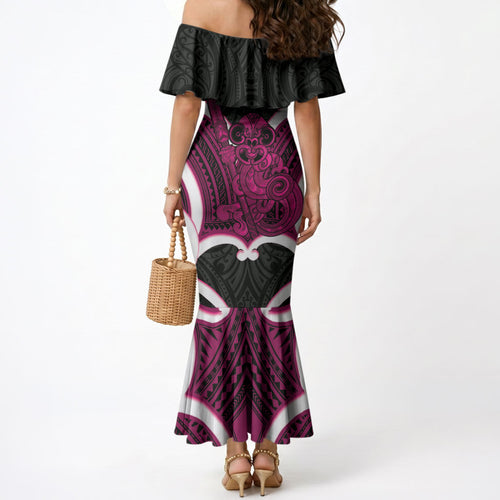 Mawhero Aotearoa Atua Tumatauenga Personalised Mermaid Dress Maori God Of War Tiki With Taiaha