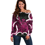 Mawhero Aotearoa Atua Tumatauenga Personalised Off Shoulder Sweater Maori God Of War Tiki With Taiaha