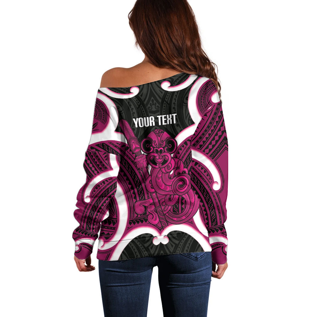 Mawhero Aotearoa Atua Tumatauenga Personalised Off Shoulder Sweater Maori God Of War Tiki With Taiaha