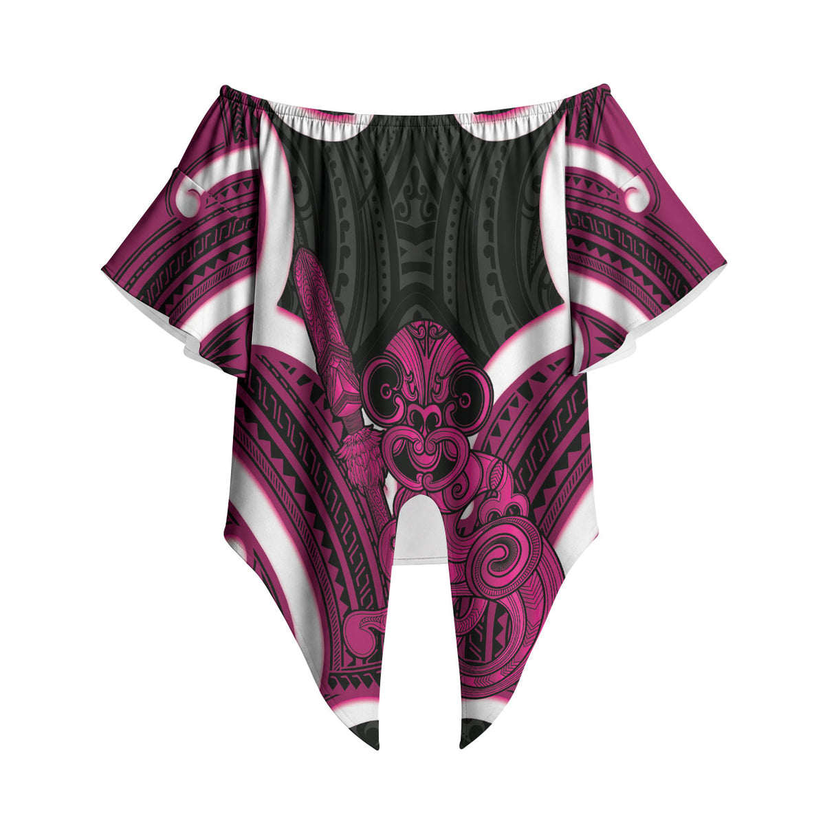 Mawhero Aotearoa Atua Tumatauenga Personalised Off Shoulder Wrap Waist Top Maori God Of War Tiki With Taiaha