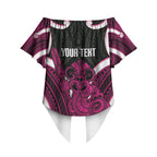 Mawhero Aotearoa Atua Tumatauenga Personalised Off Shoulder Wrap Waist Top Maori God Of War Tiki With Taiaha