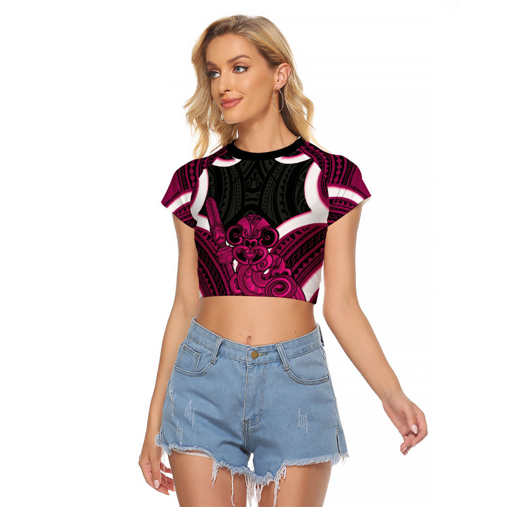 Mawhero Aotearoa Atua Tumatauenga Personalised Raglan Cropped T Shirt Maori God Of War Tiki With Taiaha