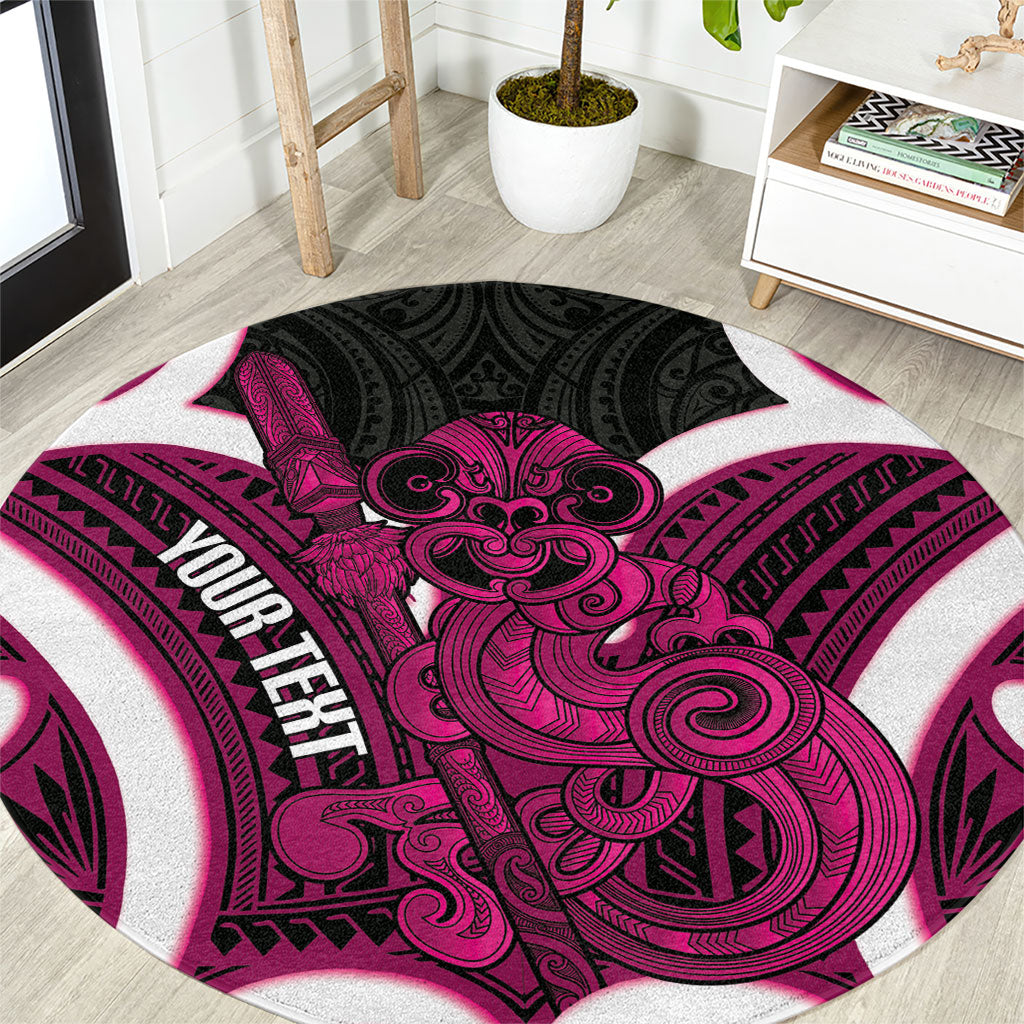 Mawhero Aotearoa Atua Tumatauenga Personalised Round Carpet Maori God Of War Tiki With Taiaha