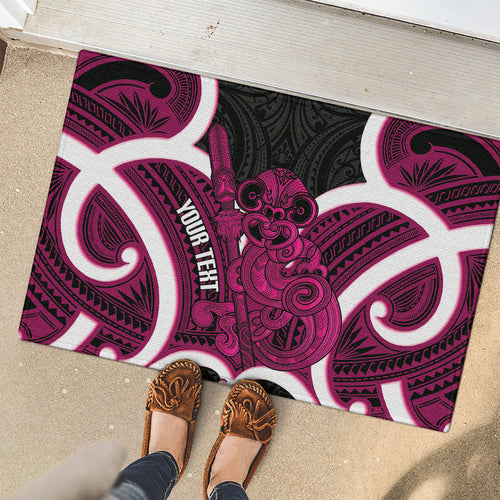 Mawhero Aotearoa Atua Tumatauenga Personalised Rubber Doormat Maori God Of War Tiki With Taiaha