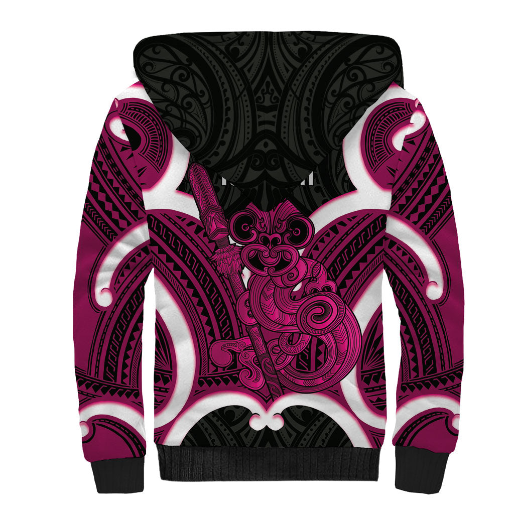 Mawhero Aotearoa Atua Tumatauenga Personalised Sherpa Hoodie Maori God Of War Tiki With Taiaha