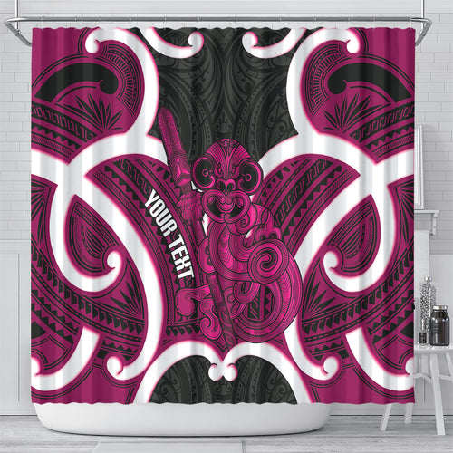 Mawhero Aotearoa Atua Tumatauenga Personalised Shower Curtain Maori God Of War Tiki With Taiaha