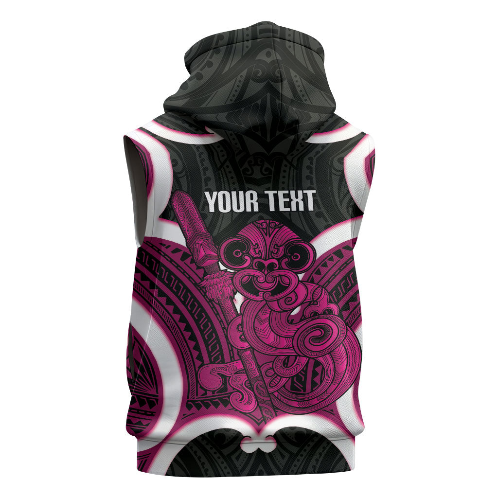 Mawhero Aotearoa Atua Tumatauenga Personalised Sleeveless Hoodie Maori God Of War Tiki With Taiaha