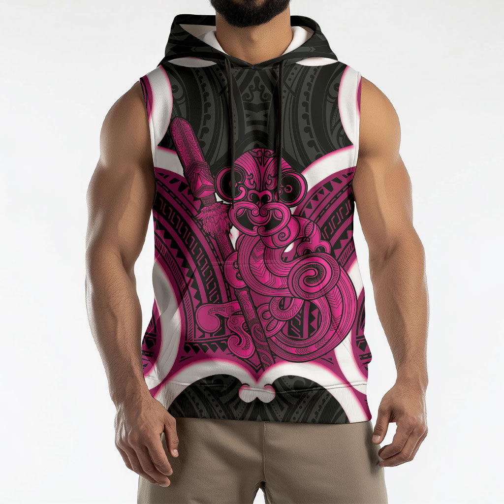 Mawhero Aotearoa Atua Tumatauenga Personalised Sleeveless Hoodie Maori God Of War Tiki With Taiaha