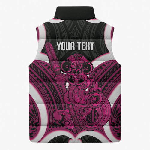 Mawhero Aotearoa Atua Tumatauenga Personalised Sleeveless Puffer Jacket Maori God Of War Tiki With Taiaha