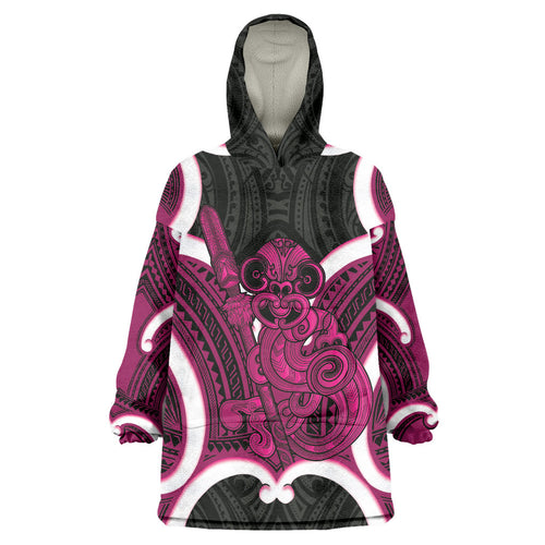 Mawhero Aotearoa Atua Tumatauenga Personalised Wearable Blanket Hoodie Maori God Of War Tiki With Taiaha