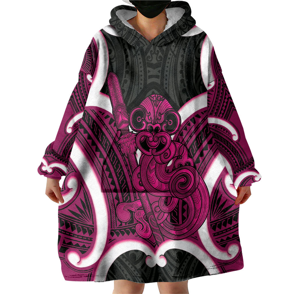 Mawhero Aotearoa Atua Tumatauenga Personalised Wearable Blanket Hoodie Maori God Of War Tiki With Taiaha