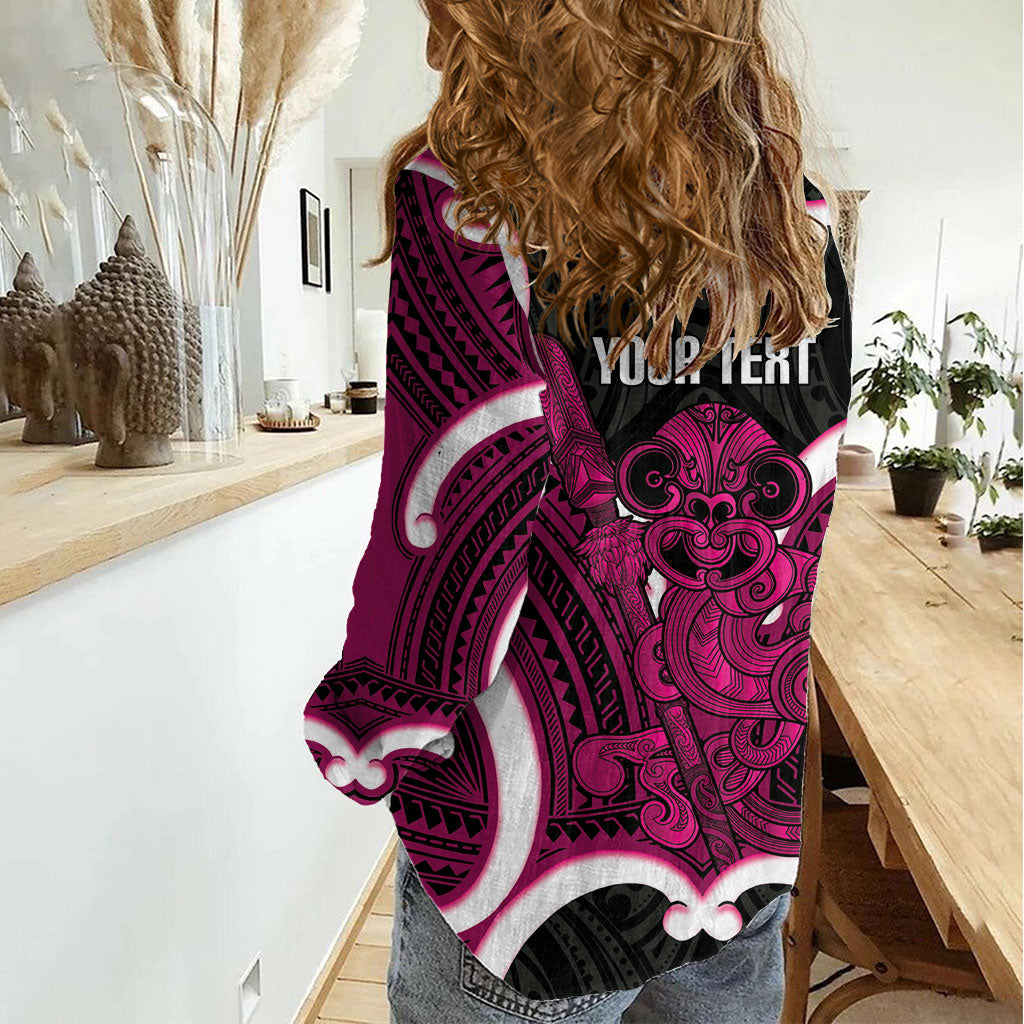 Mawhero Aotearoa Atua Tumatauenga Personalised Women Casual Shirt Maori God Of War Tiki With Taiaha
