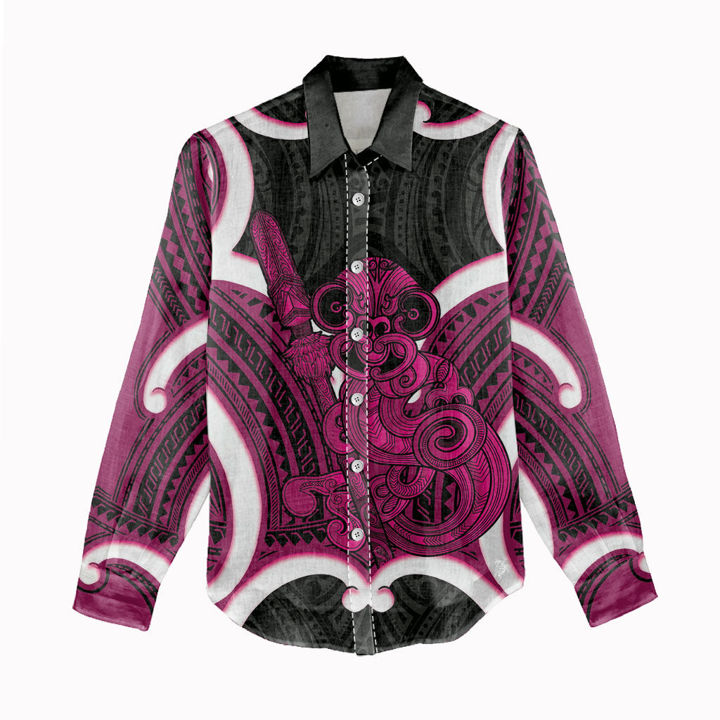 Mawhero Aotearoa Atua Tumatauenga Personalised Women Casual Shirt Maori God Of War Tiki With Taiaha