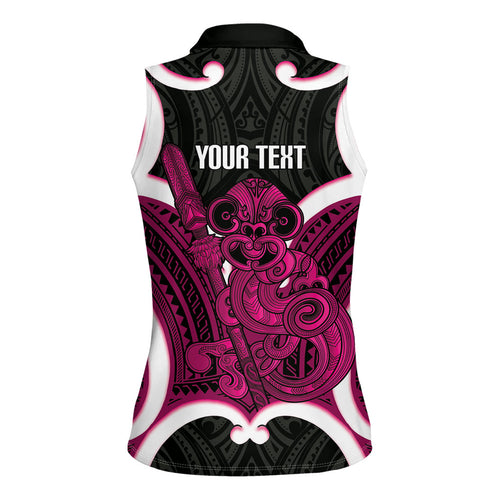 Mawhero Aotearoa Atua Tumatauenga Personalised Women Sleeveless Polo Shirt Maori God Of War Tiki With Taiaha