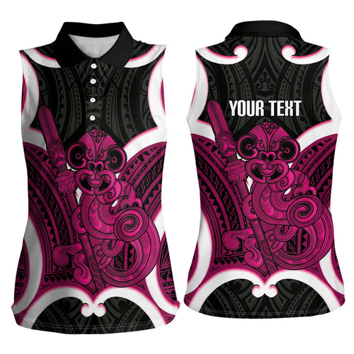 Mawhero Aotearoa Atua Tumatauenga Personalised Women Sleeveless Polo Shirt Maori God Of War Tiki With Taiaha
