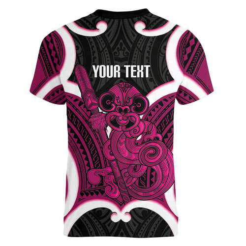 Mawhero Aotearoa Atua Tumatauenga Personalised Women V-Neck T-Shirt Maori God Of War Tiki With Taiaha