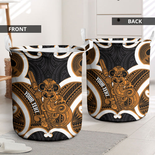 Karaka Aotearoa Atua Tumatauenga Personalised Laundry Basket Maori God Of War Tiki With Taiaha