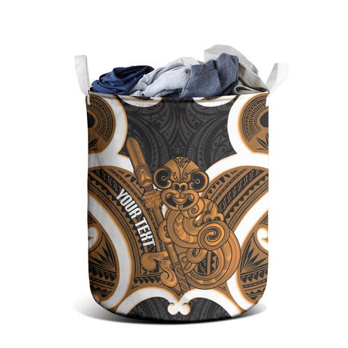 Karaka Aotearoa Atua Tumatauenga Personalised Laundry Basket Maori God Of War Tiki With Taiaha