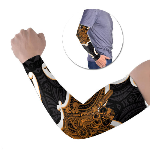Karaka Aotearoa Atua Tumatauenga Personalised Arm Sleeves Maori God Of War Tiki With Taiaha