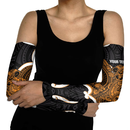 Karaka Aotearoa Atua Tumatauenga Personalised Arm Sleeves Maori God Of War Tiki With Taiaha