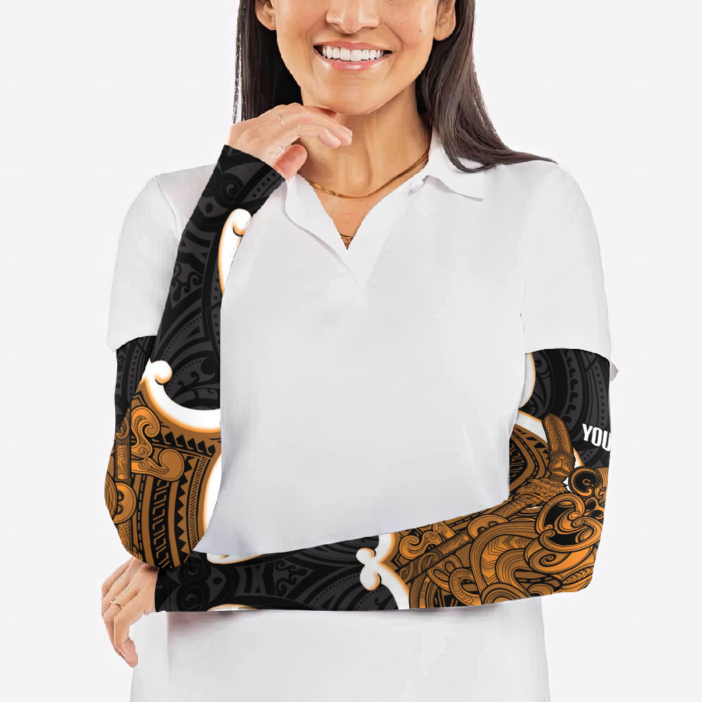 Karaka Aotearoa Atua Tumatauenga Personalised Arm Sleeves Maori God Of War Tiki With Taiaha