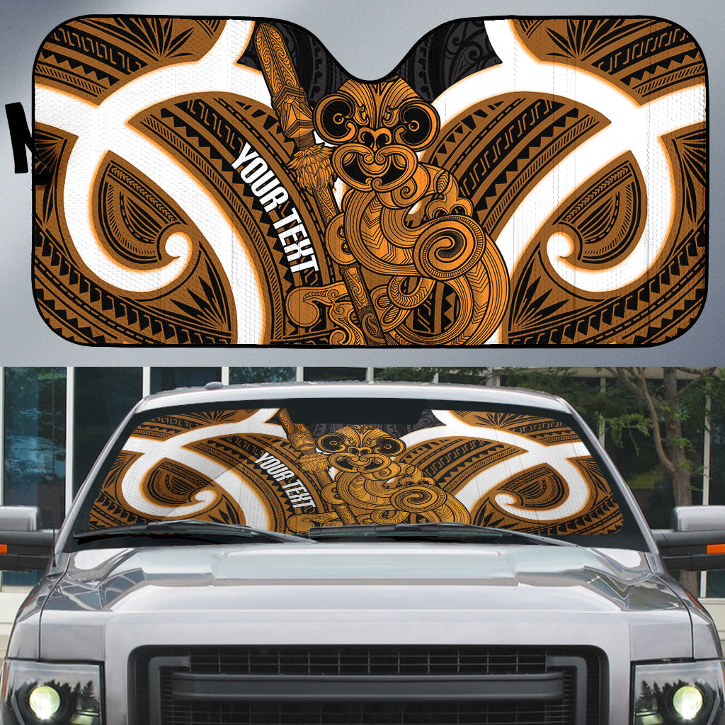 Karaka Aotearoa Atua Tumatauenga Personalised Auto Sun Shade Maori God Of War Tiki With Taiaha