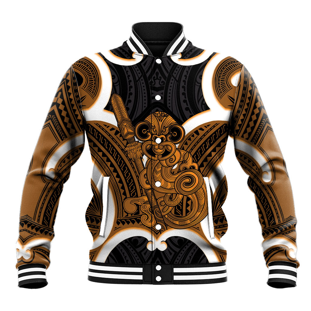 Karaka Aotearoa Atua Tumatauenga Personalised Baseball Jacket Maori God Of War Tiki With Taiaha
