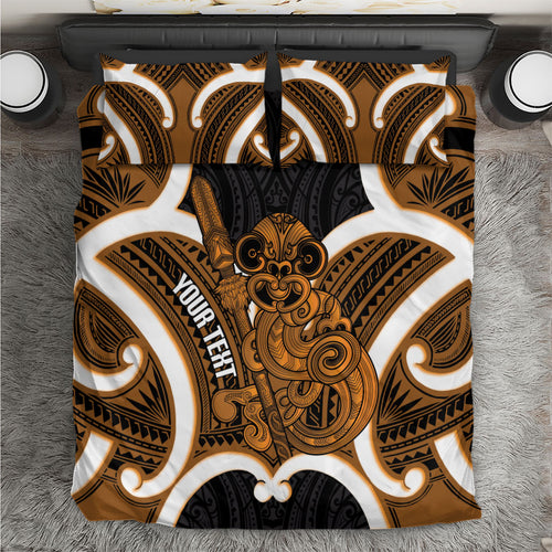 Karaka Aotearoa Atua Tumatauenga Personalised Bedding Set Maori God Of War Tiki With Taiaha