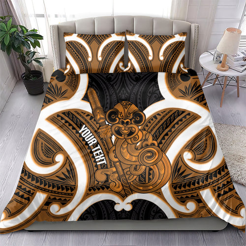 Karaka Aotearoa Atua Tumatauenga Personalised Bedding Set Maori God Of War Tiki With Taiaha
