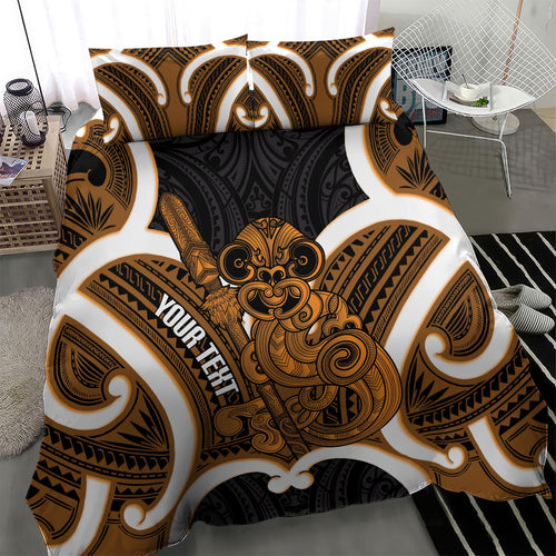 Karaka Aotearoa Atua Tumatauenga Personalised Bedding Set Maori God Of War Tiki With Taiaha
