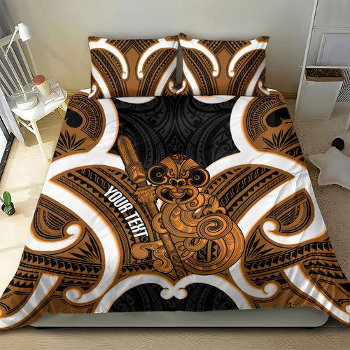 Karaka Aotearoa Atua Tumatauenga Personalised Bedding Set Maori God Of War Tiki With Taiaha