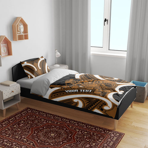 Karaka Aotearoa Atua Tumatauenga Personalised Bedding Set Maori God Of War Tiki With Taiaha
