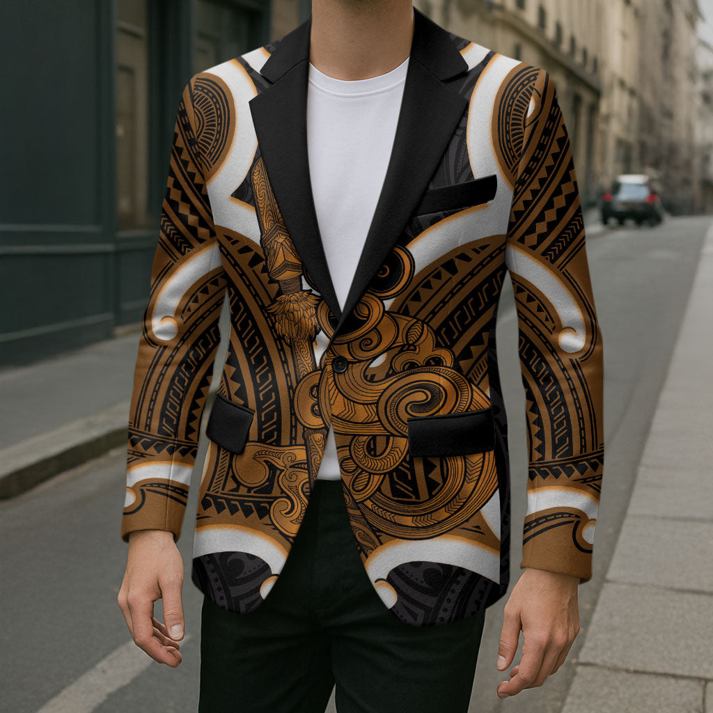 Karaka Aotearoa Atua Tumatauenga Personalised Blazer Maori God Of War Tiki With Taiaha