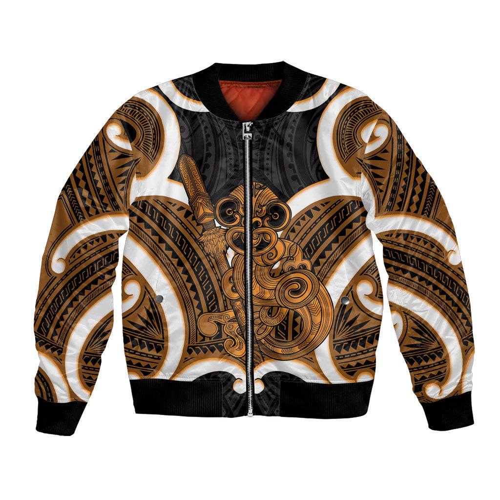 Karaka Aotearoa Atua Tumatauenga Personalised Bomber Jacket Maori God Of War Tiki With Taiaha