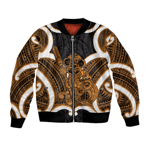 Karaka Aotearoa Atua Tumatauenga Personalised Bomber Jacket Maori God Of War Tiki With Taiaha