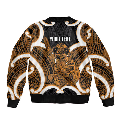 Karaka Aotearoa Atua Tumatauenga Personalised Bomber Jacket Maori God Of War Tiki With Taiaha