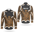 Karaka Aotearoa Atua Tumatauenga Personalised Couples Matching Mermaid Dress and Long Sleeve Button Shirt Maori God Of War Tiki With Taiaha
