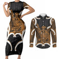 Karaka Aotearoa Atua Tumatauenga Personalised Couples Matching Short Sleeve Bodycon Dress and Long Sleeve Button Shirt Maori God Of War Tiki With Taiaha