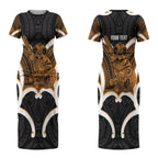 Karaka Aotearoa Atua Tumatauenga Personalised Couples Matching Short Sleeve Bodycon Dress and Long Sleeve Button Shirt Maori God Of War Tiki With Taiaha